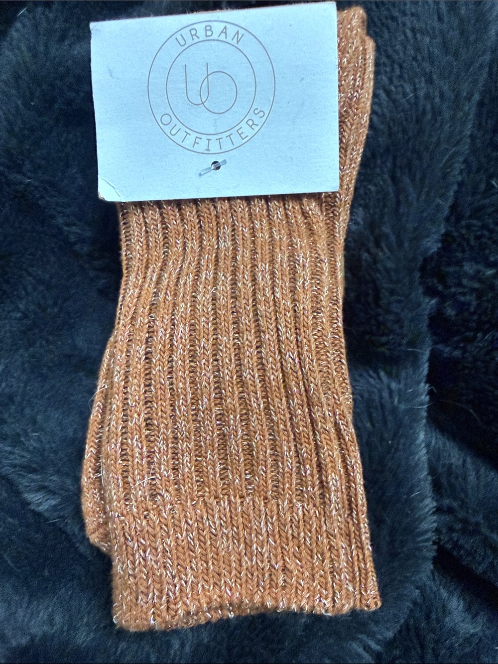 Urban Outfitters Copper Ribbed Metallic Crew Socks
